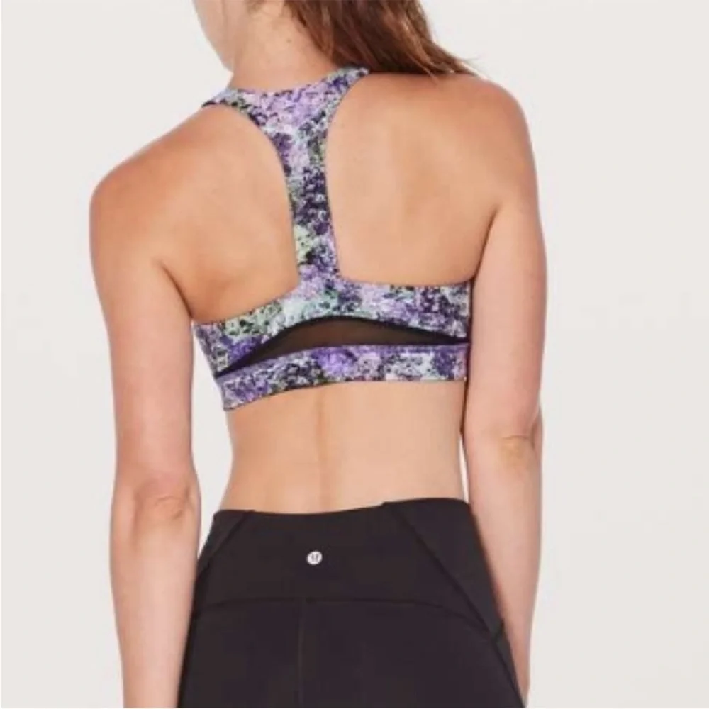 Lululemon Vivid Vision Multi Black & Purple Nulux Break Free Sports Bra Size 6